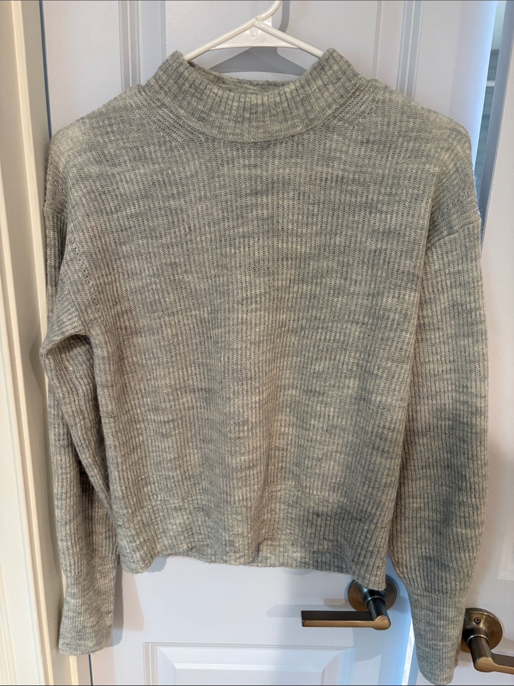 Quince Heather Gray Wool/Alpaca Ribbed Mock Neck Sweater